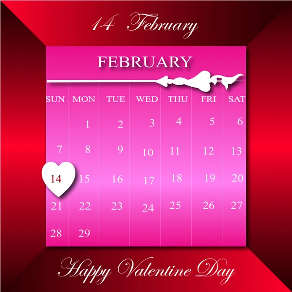 Feliz día de Vaentine en el calendario de febrero en bac triángulo rojo oscuro — Archivo Imágenes Vectoriales