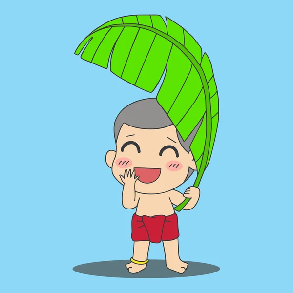 Boy with banana leaf — Stock Vector