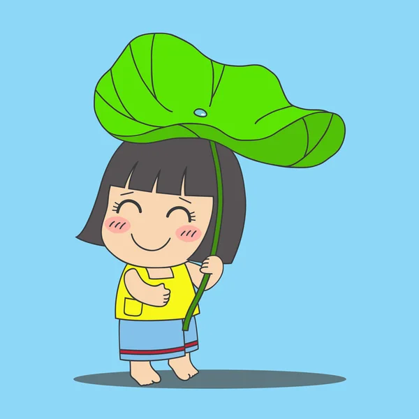 Girl with lotus leaf — Stock Vector
