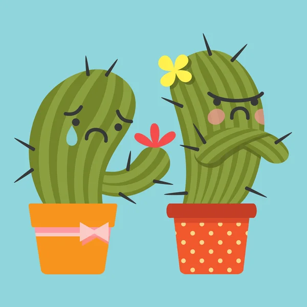 Reconciliar y amar pareja de cactus — Archivo Imágenes Vectoriales