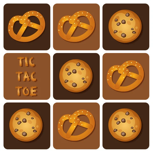 Tic-Tac-Toe van Cookie en Pretzel — Stockvector