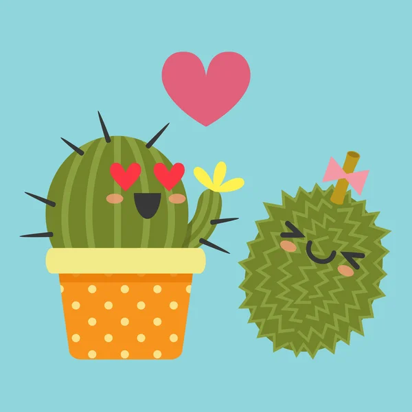 Loving couple of cactus and durian — Stock Vector