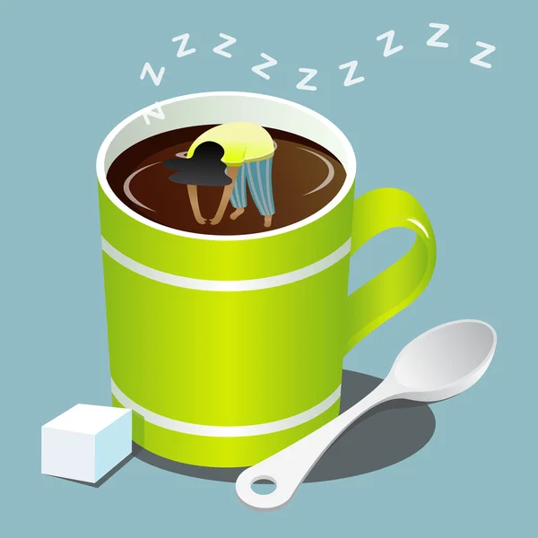 Chica durmiendo en verde taza de café — Archivo Imágenes Vectoriales