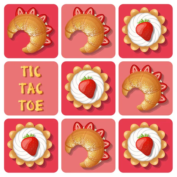 Tic-Tac-Toe de tarte et croissant — Image vectorielle