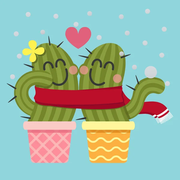Loving couple of cactus in the snow — Stock Vector