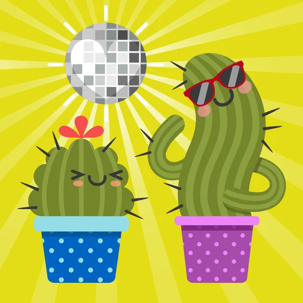 Liebespaar mit Disco-Kaktus — Stockvektor