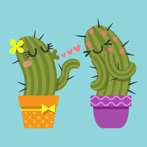 Couple of cactus blowing kiss — Stock Vector