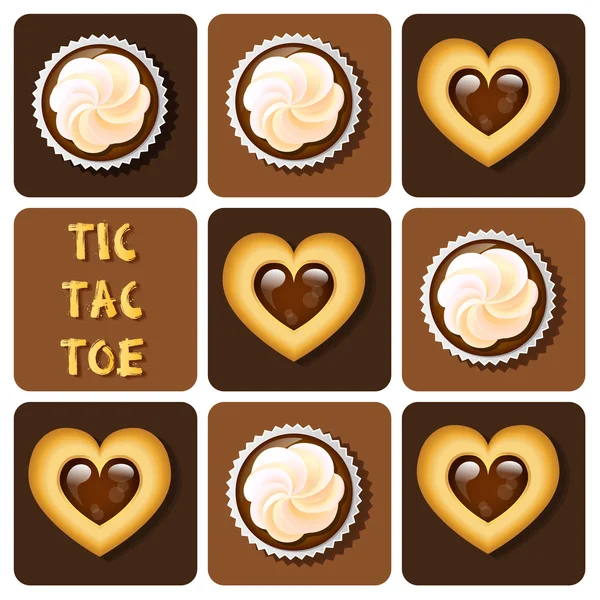 Tic-Tac-Toe de pastel de galletas y taza — Vector de stock