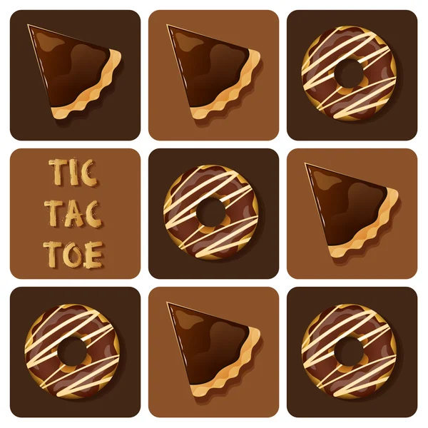 Tic-Tac-Toe de beignet et tarte au chocolat — Image vectorielle