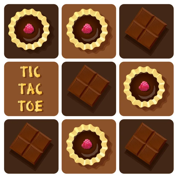 IllustTic-Tac-Toe of chocolate bar and tart — Stock Vector