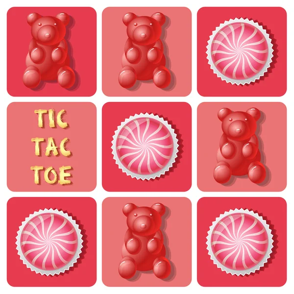 Tic-Tac-Toe de bola de pastel de fresa y gelatina gomosa — Archivo Imágenes Vectoriales