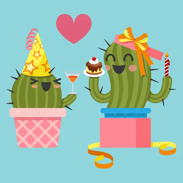 Milující pár kaktusů na narozeninovou párty — Stockový vektor
