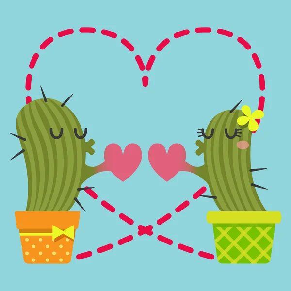 La pareja amorosa de cactus — Vector de stock
