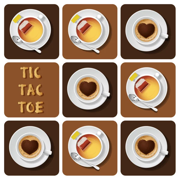 Tic Tac Toe kapuçino ve çay — Stok Vektör