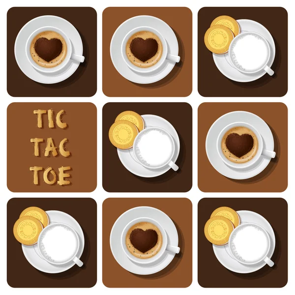 Tic-Tac-Toe de lapte și cappuccino — Vector de stoc