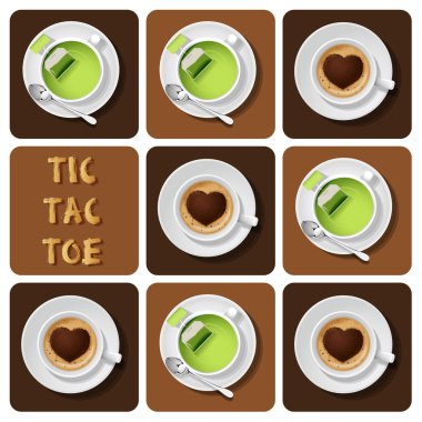 Yeşil çay ve kapuçino Tic Tac Toe