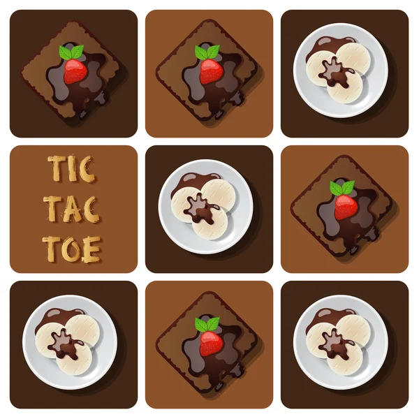 Tic-Tac-Toe of ice cream and brownie — Stock Vector