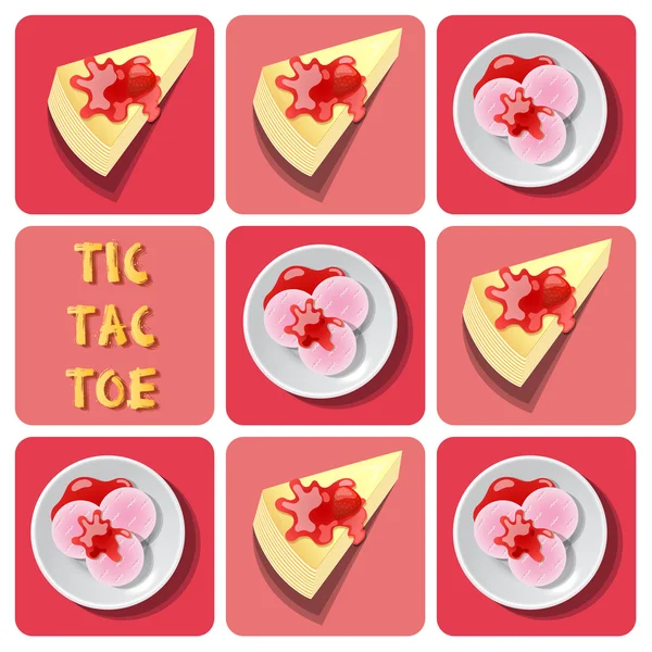 Tic-Tac-Toe a fagylalt és a palacsinta torta — Stock Vector