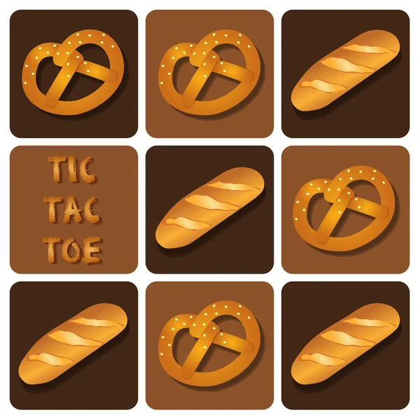 Tic Tac Toe ekmek ve simit — Stok Vektör