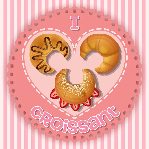 Illustrazione di fragola, cioccolato e croissant liscio — Vettoriale Stock