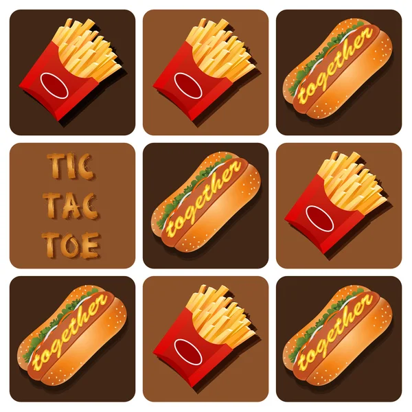 Tic-Tac-Toe de Hot Dog et pommes de terre frites — Image vectorielle