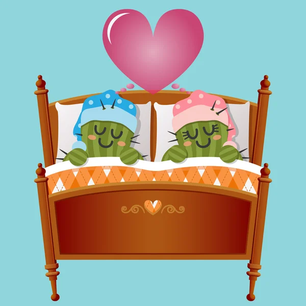 Loving couple of cactus dreaming about love — Stock Vector