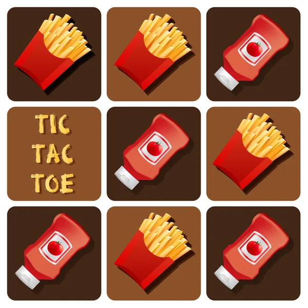 Tic-Tac-Toe of Ketchup and Fried Potatoes — Stock vektor