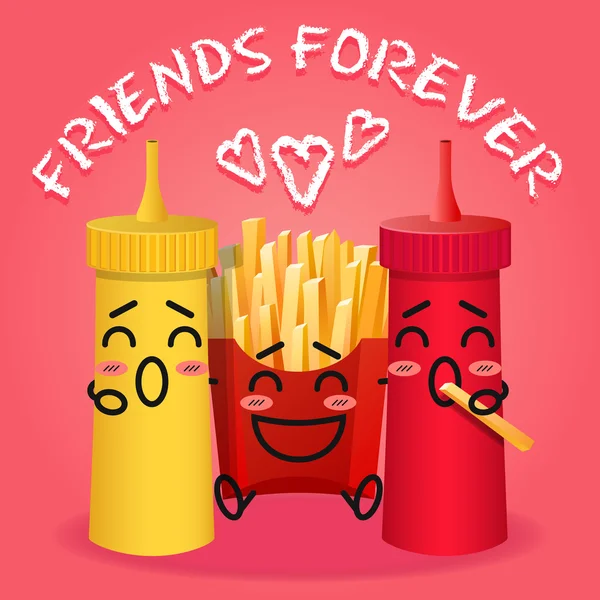 Fried potatoes and ketchup and mustard cartoon — Wektor stockowy