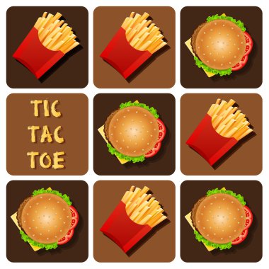 Tic-Tac-Toe van Hamburger en gebakken aardappelen