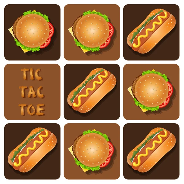 Kółko i krzyżyk z Hot-Doga i Hamburger — Wektor stockowy