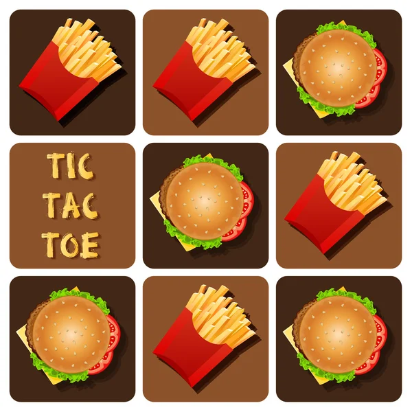 井字游戏的汉堡包和炸土豆 — 图库矢量图片