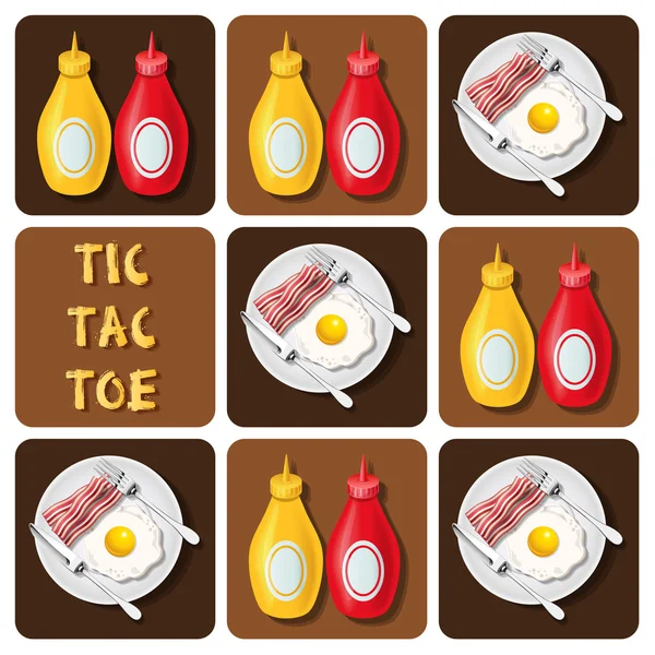 Tic-Tac-Toe de bacon et oeuf frit et assaisonnement — Image vectorielle