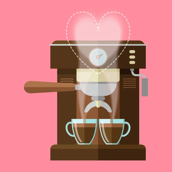 Máquina de café y tazas de café — Vector de stock