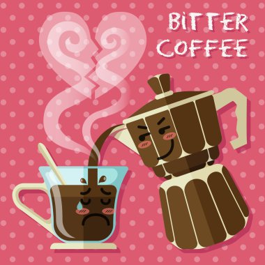 kahve fincanı ve alüminyum Espresso kahve makinesi ağlayan çizgi film