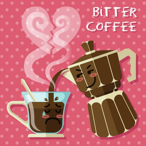 Gråtande tecknad på kaffekoppen och aluminium Espresso Kaffebryggare — Stock vektor
