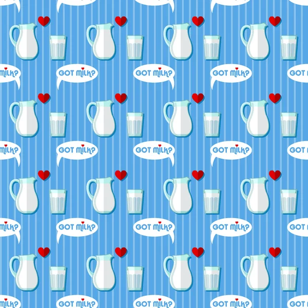 Jug and glass with milk seamless pattern — Stock Vector