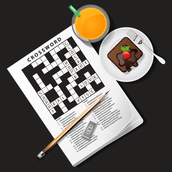 Illustration of crossword game with orange juice and chocolate c — Stock Vector