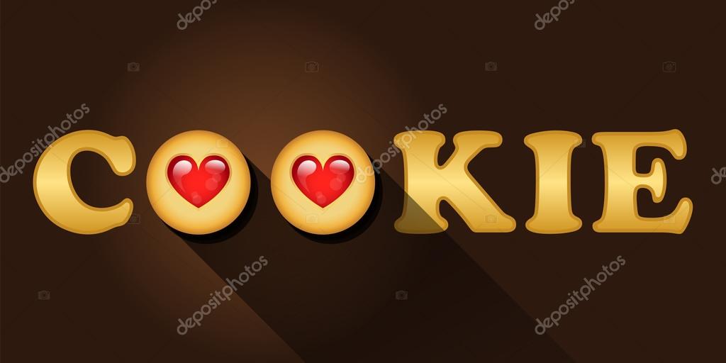 Cookie word with top view of strawberry jam cookies with long shadow