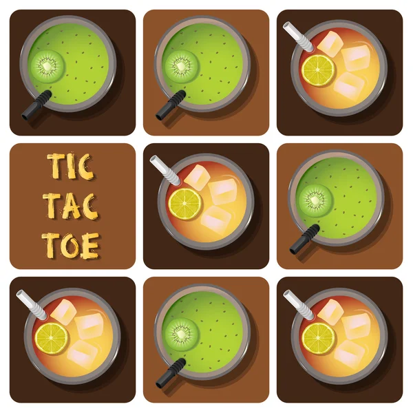 Tic-Tac-Toe de té helado y jugo de kiwi — Vector de stock