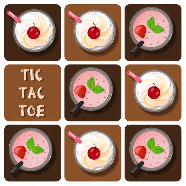 Tic-Tac-Toe de milk shake et smoothie aux fraises — Image vectorielle