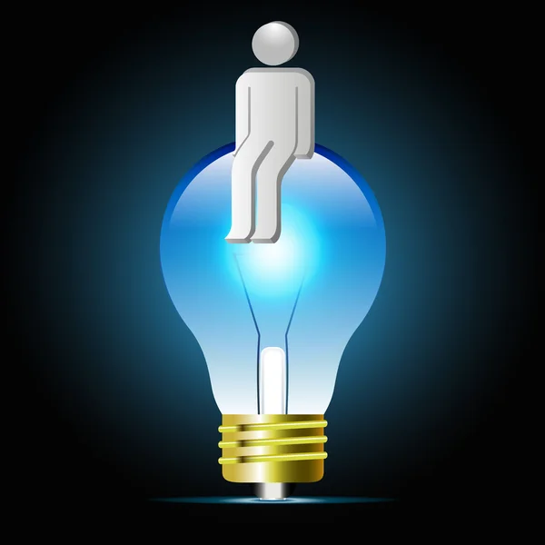 Glowing blue light bulb with human shape. Bulb light idea — Stock Vector