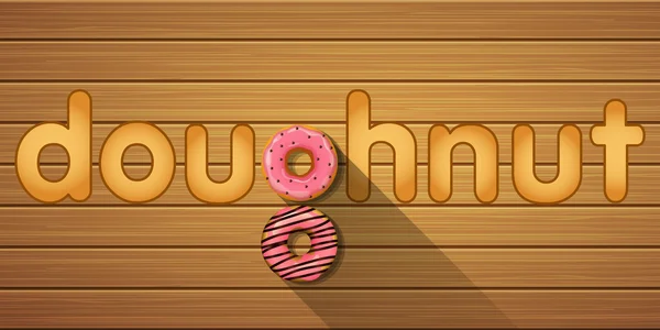 Palavra de donut com vista superior de donuts de morango —  Vetores de Stock