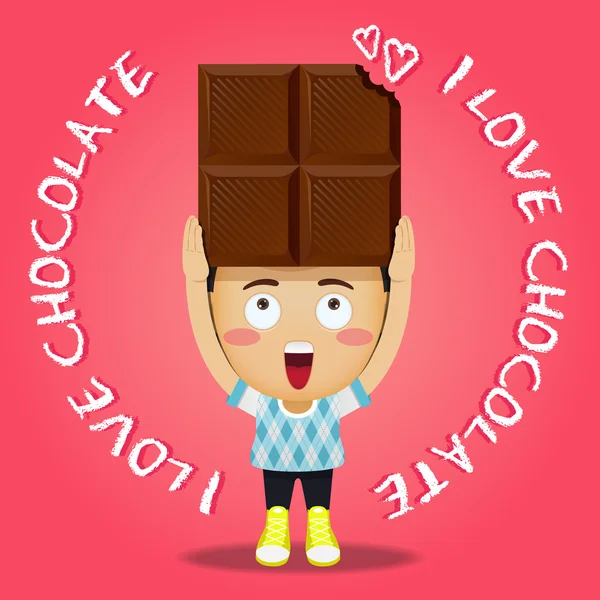 Hombre feliz llevando gran barra de chocolate — Vector de stock