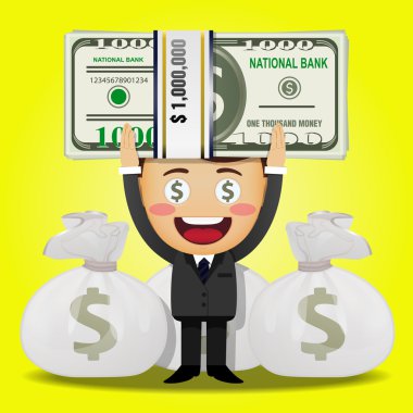happy man and big stack of money clipart