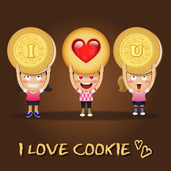 Happy people carrying big cookies — Stock Vector