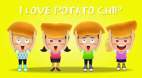 Счастливые люди с большими картофельными чипсами — стоковый вектор
