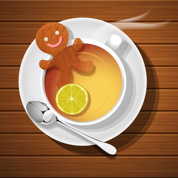 Pain au gingembre dans une tasse de thé au citron chaud — Image vectorielle