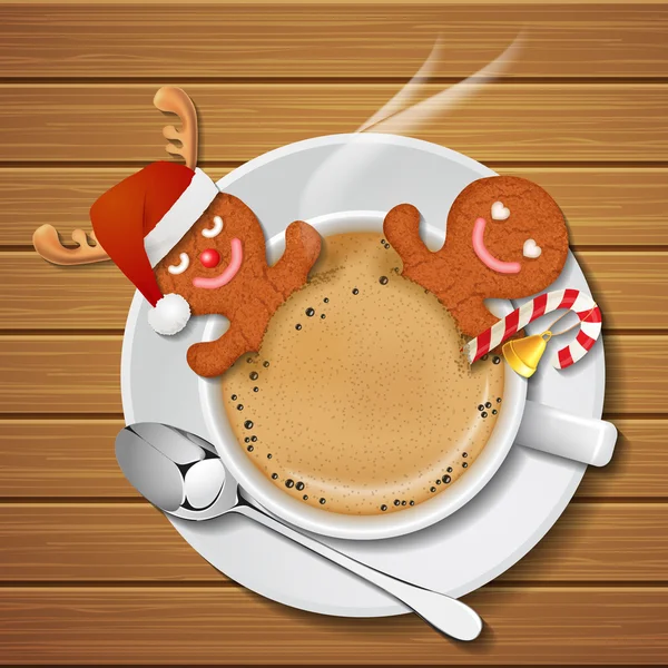 两个姜饼勒芒在杯热咖啡 — 图库矢量图片