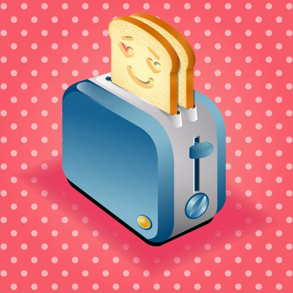 Toustovač a plátky chleba s tvář výraz kreslený — Stockový vektor