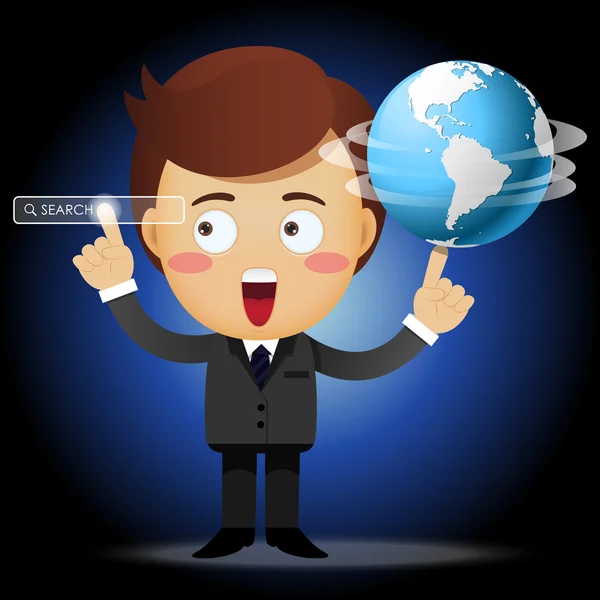 Businessman with globe and pointing search bar — Stock Vector